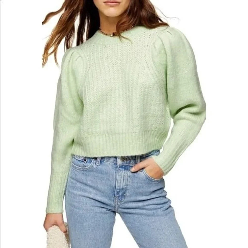 NWT TopShop Pleated Sleeve Crop Sweater Pullover Top v6x